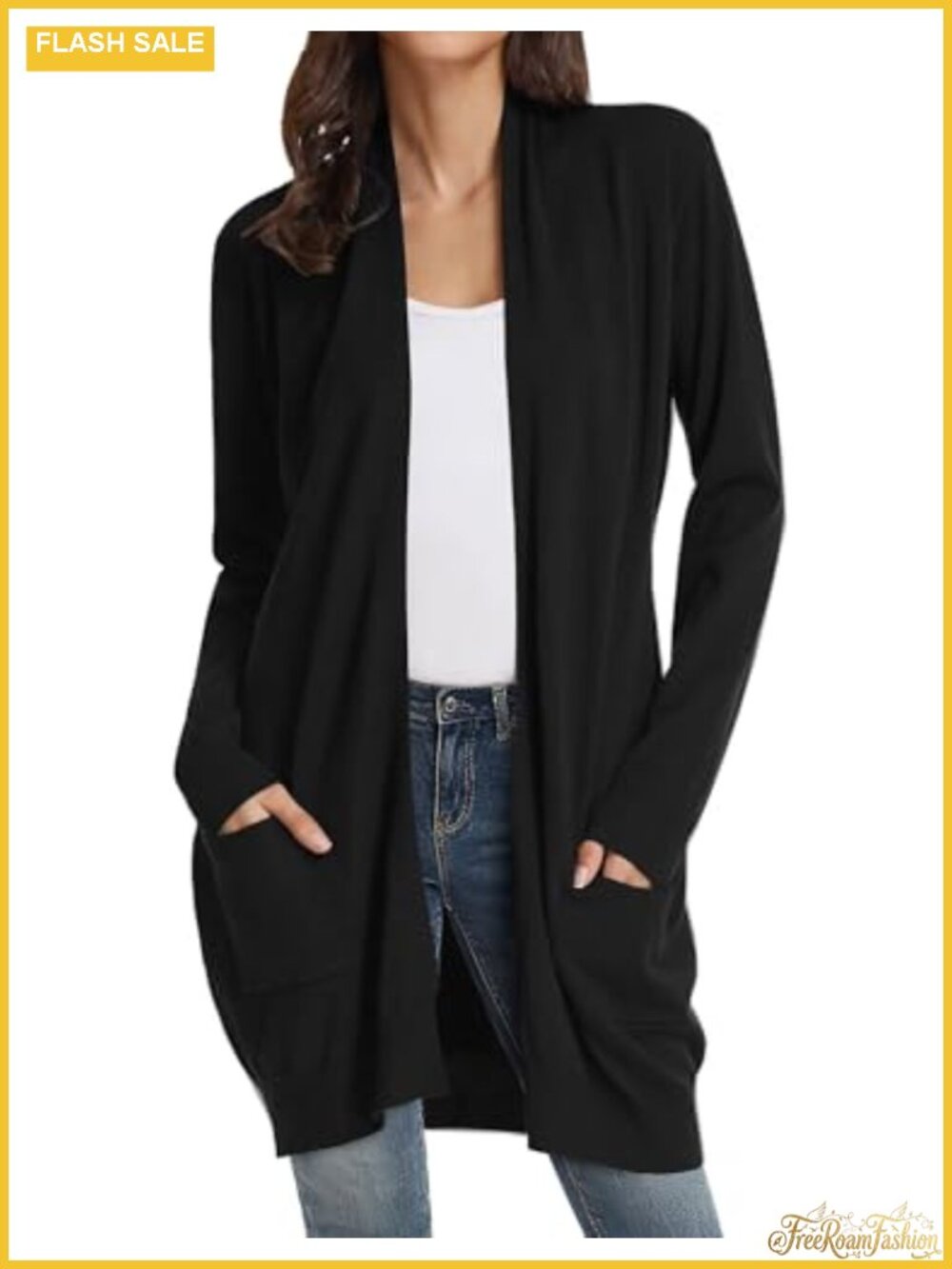Long Open Front Cardigan Lightweight Sweater with Pockets